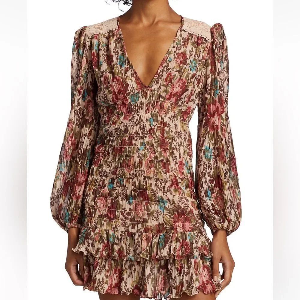 By Timo Floral Tiered Plissé Smocked Minidress